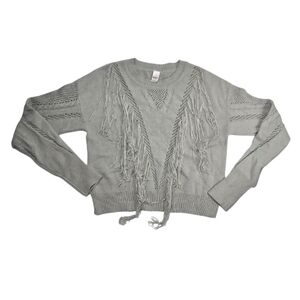 Bongo Fringed Gray Knit Sweater Long Sleeve Size XL